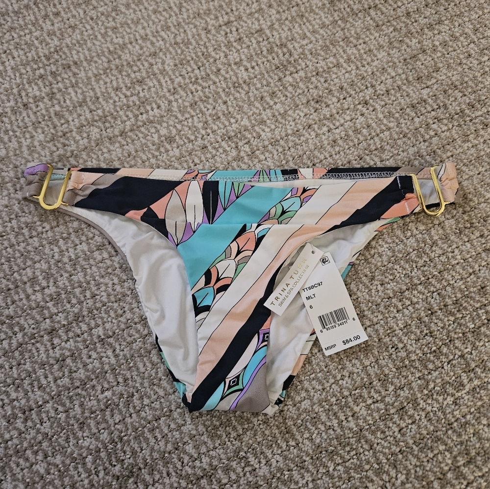 Trina Turk Bikini Bottom Size S Black, Teal, Peach Colors NWT
